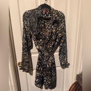 5/48 Mixed Animal Print Wrap Blouse Small Tie Waist Longline Top